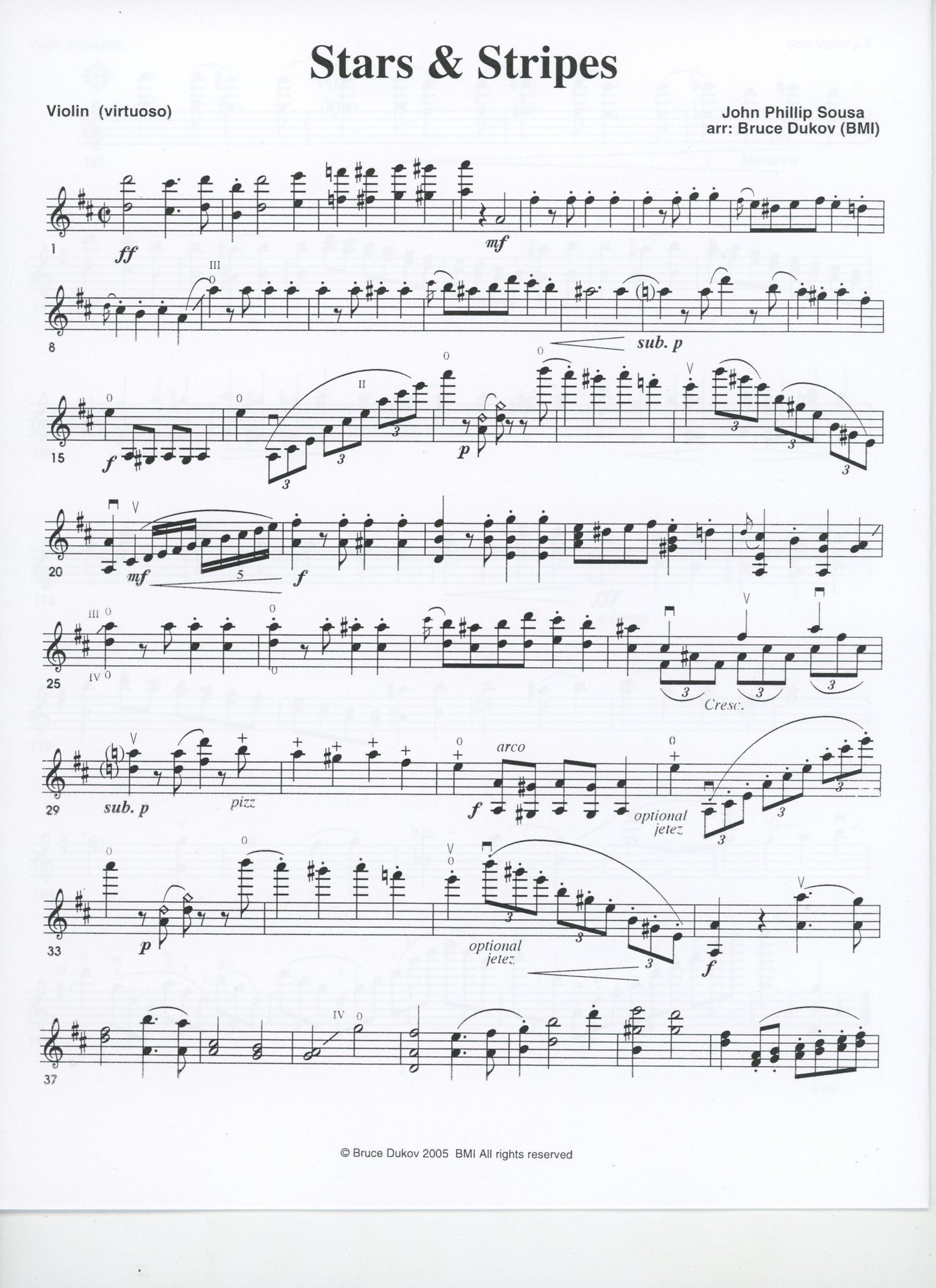 Sousa, J.P. (Bruce Dukov): Stars & Stripes Violin Solo, in the style of Wieniawski, Virtuoso level, parts & score, violin and piano