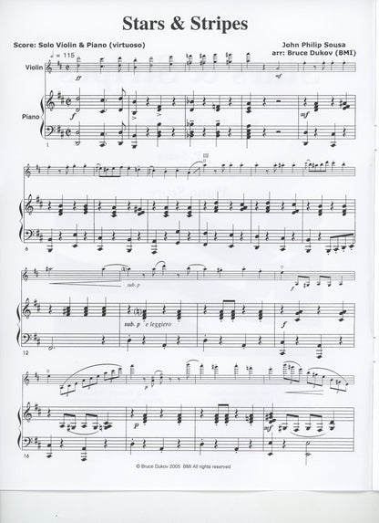 Sousa, J.P. (Bruce Dukov): Stars & Stripes Violin Solo, in the style of Wieniawski, Virtuoso level, parts & score, violin and piano