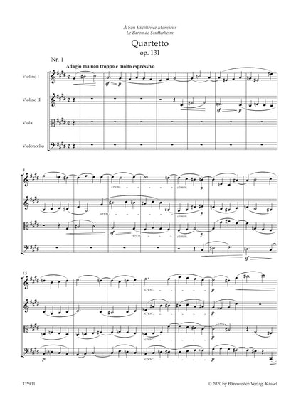 Beethoven (Del Mar): String Quartet, Op. 131, Urtext (study score) Barenreiter